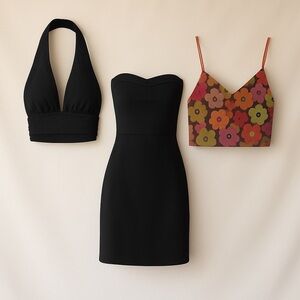 Retro Night-Out Bundle — Strapless LBD + Y2K Crop Tops
